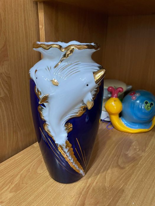 Vaza cobalt autentic, portelan de colectie german, culoare mov inchis