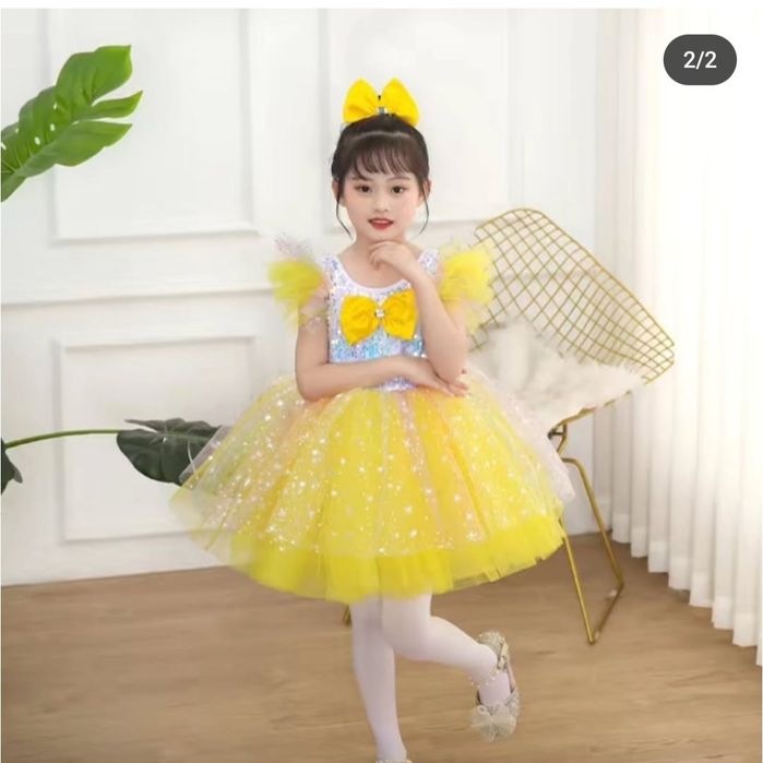 Желтый платье для девочек с бисером