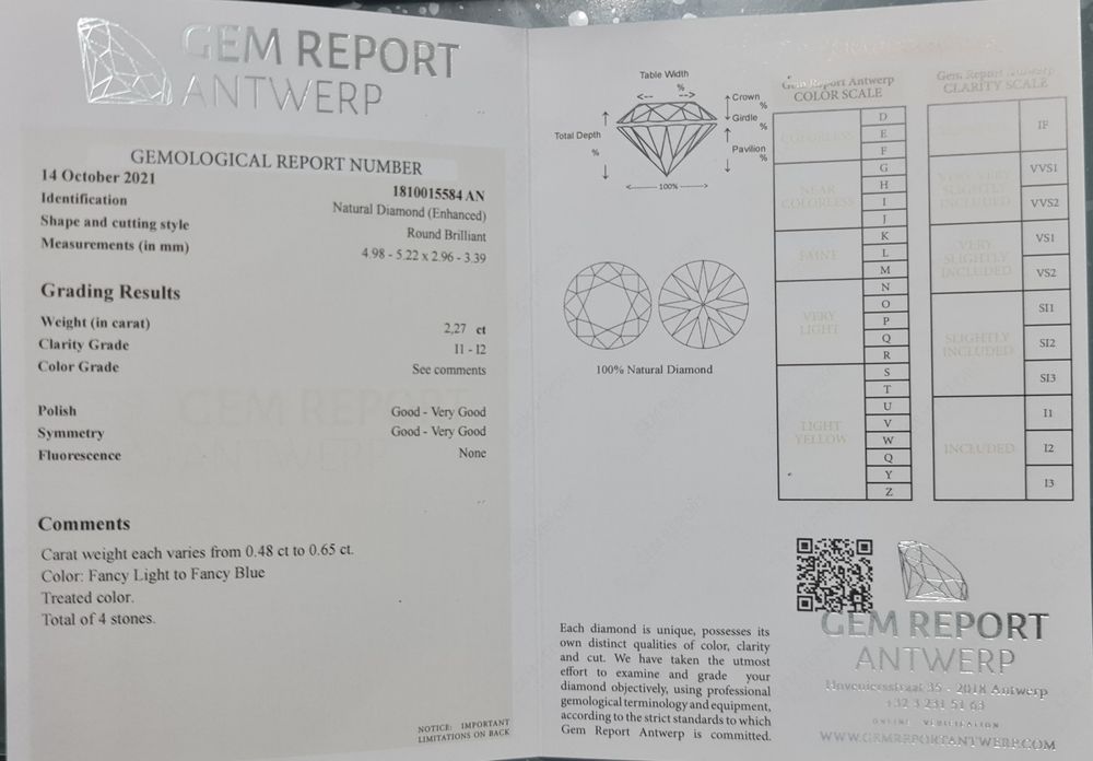 Inel logodna diamant albastru 0.65 carate si 0.50 carate superbe