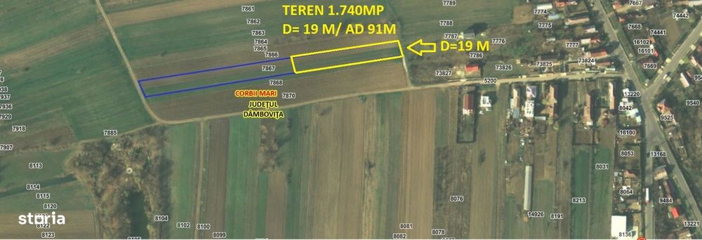 Teren intravilan 1740 mp Corbii Mari Dâmbovița – deschidere 19 ml