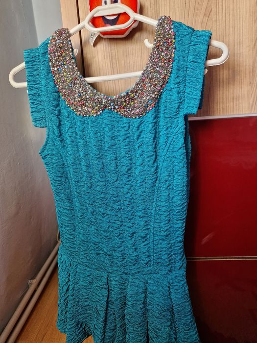 Bluza creponata turcoaz cu colier ,mărimea 36 ,Atmosphere..