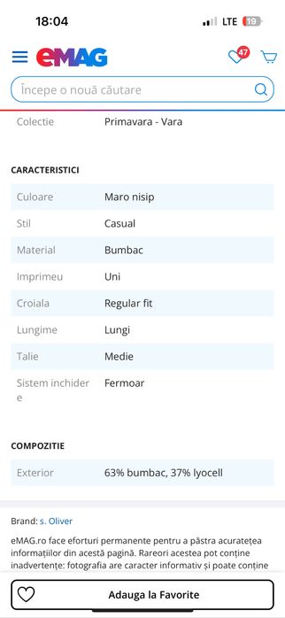 Pantaloni casual S.Oliver de dama, bumbac bej, nr.40