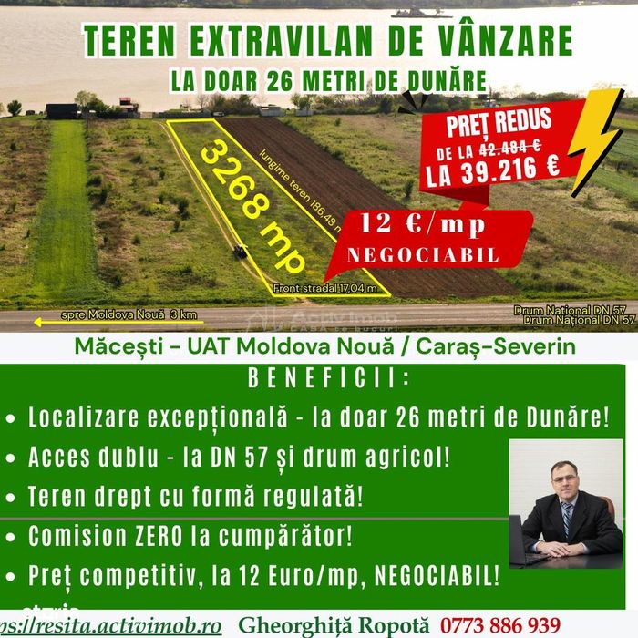 Macesti jud. CS - Teren extravilan de vanzare - la doar 26 metri de Du