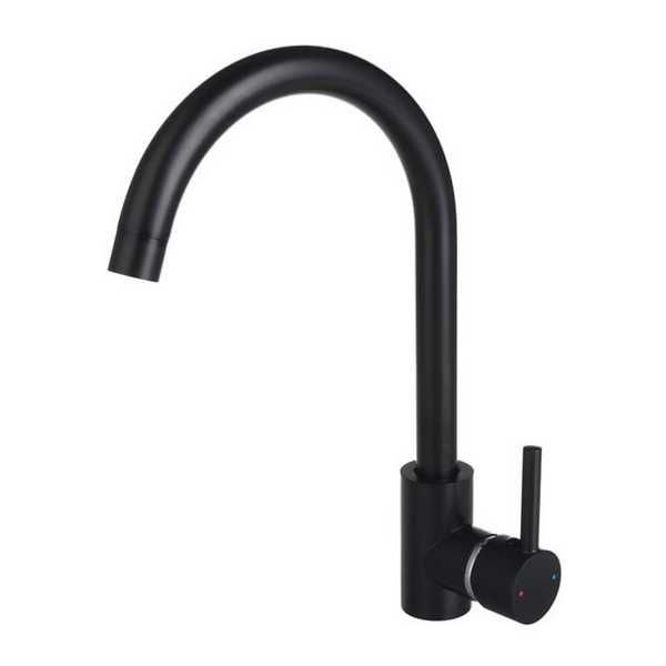 Кухненски смесител за мивка, Неръждаема стомана, Сребрист, Черен