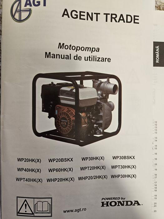 Motopompă AGT WHP 20/2 HKX – Honda GX200, 6.5 CP, presiune mare, 80 m