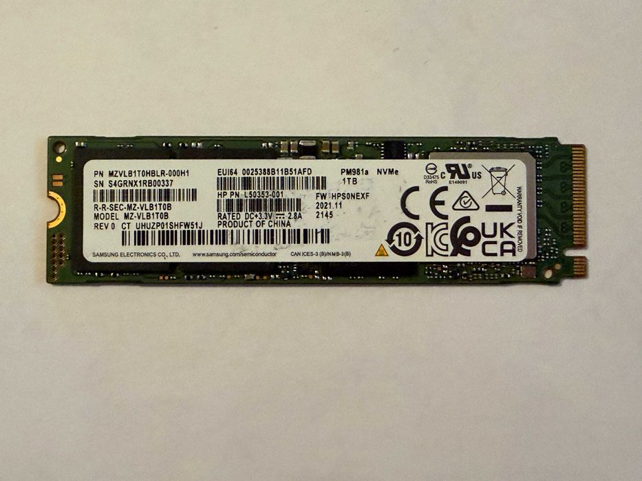 1TB 1000GB SSD NVMe Gen 3x4/100%/Samsung PM981A
