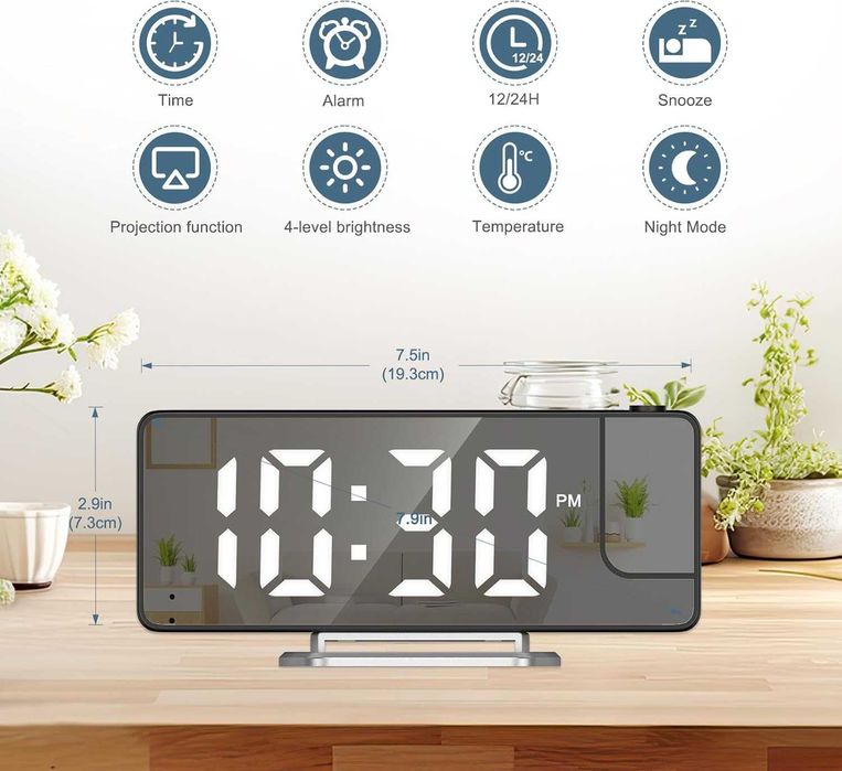 Ankilo 7.9-инчов LED проекционен будилник с огледален дисплей