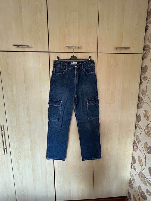 Чисто нави, тъмносиви карго дънки в размер EUR-40