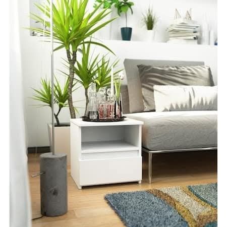 Noptiere albe cu 1 sertar, set 2 buc