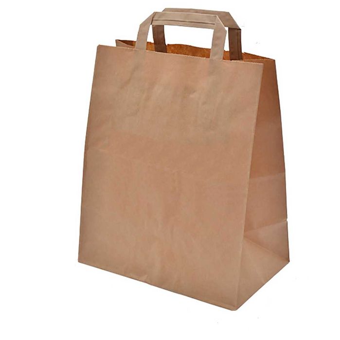 Пакет, 28*24*14 см, крафт, с плоскими ручками