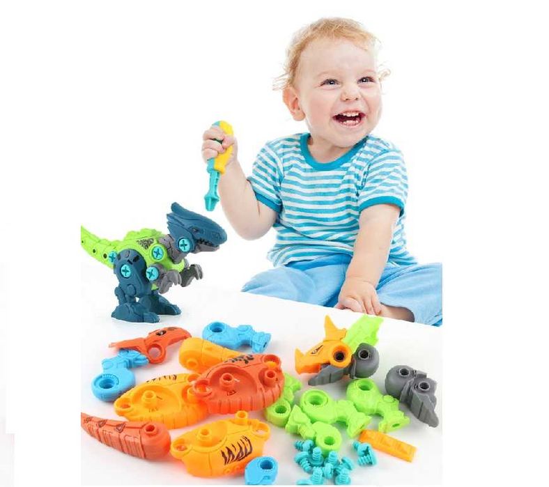 Детский развивающий конструктор  динозавры с шуруповёртом и отверткой.