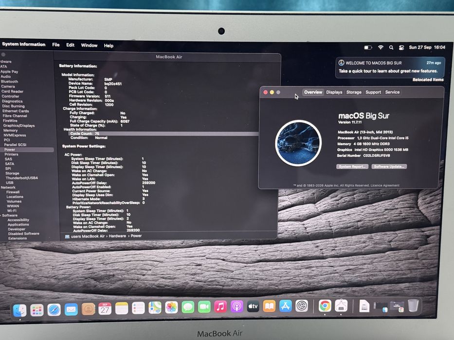 MacBook Air 13” 2013 – i5 / 4GB RAM / SSD 128GB – 75 cicluri baterie