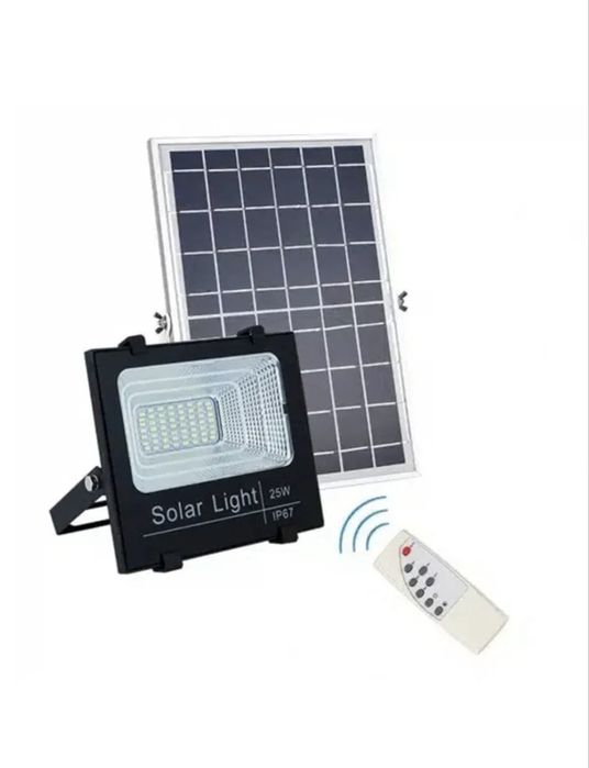 Proiector LED 25W cu Panou Solar Policristalin și Telecomandă – Protecție IP67, Senzor Zi-Noapte și Indicator Baterie