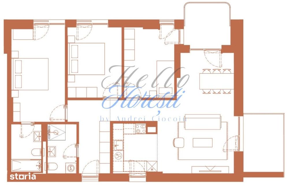 Apartament 4 camere 95.6 mp 2 logii de 6.6 mp si 8.2 mp in Hexagon