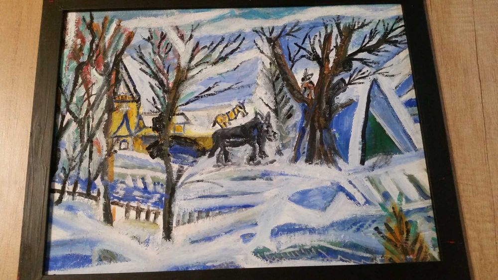 Картина, рисувана с маслени бои на фазер. В хубава рамка.