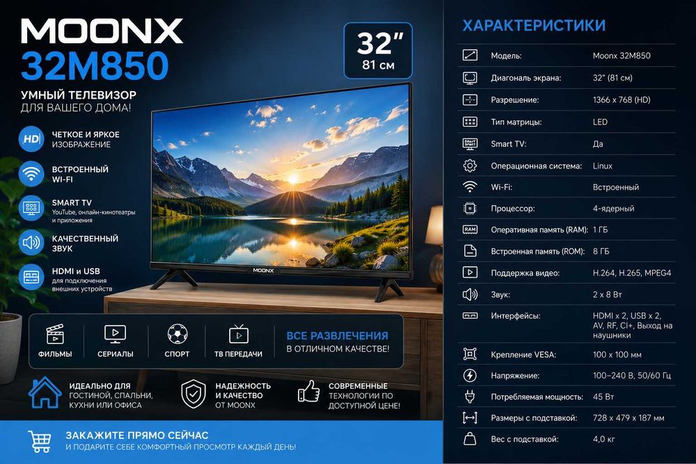 Телевизор Moonx 32M850 Android TV.