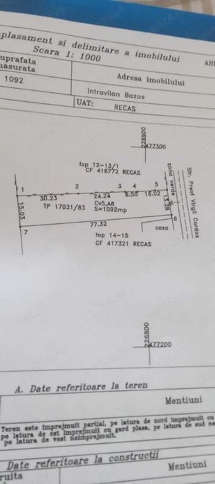 Teren în vatra satului Bazos !!!