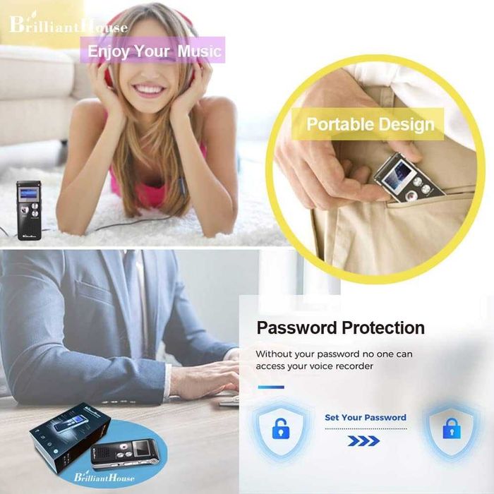 BrilliantHouse Цифров диктофон с говорители и MP3 плеар