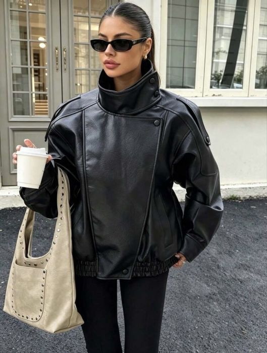 Кожено яке с яка oversize