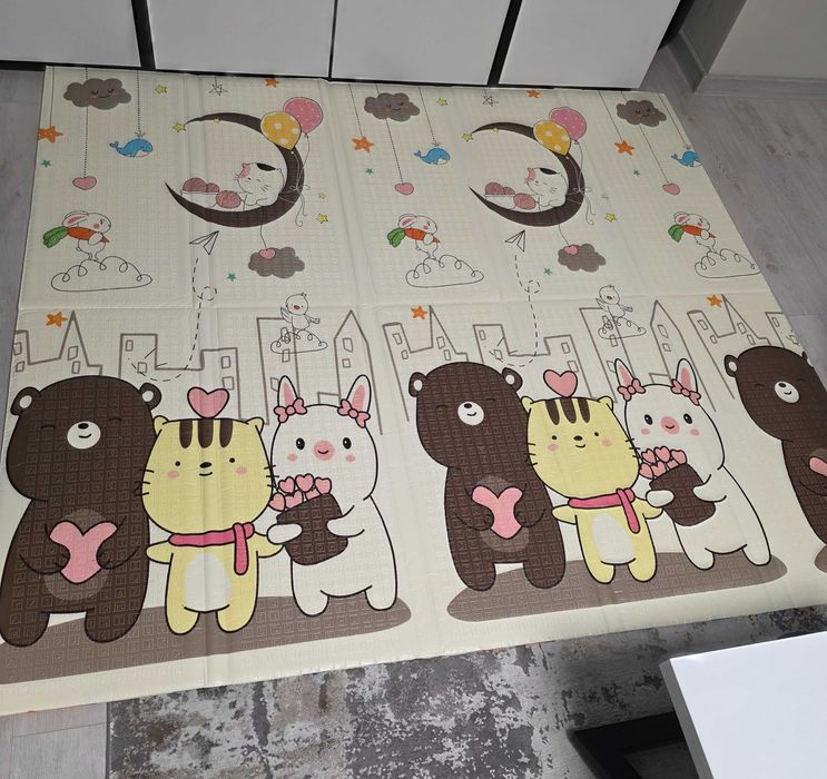Двустранно килимче за игра Sonne - Жирафчо/Мечо, 180 х 200 cm