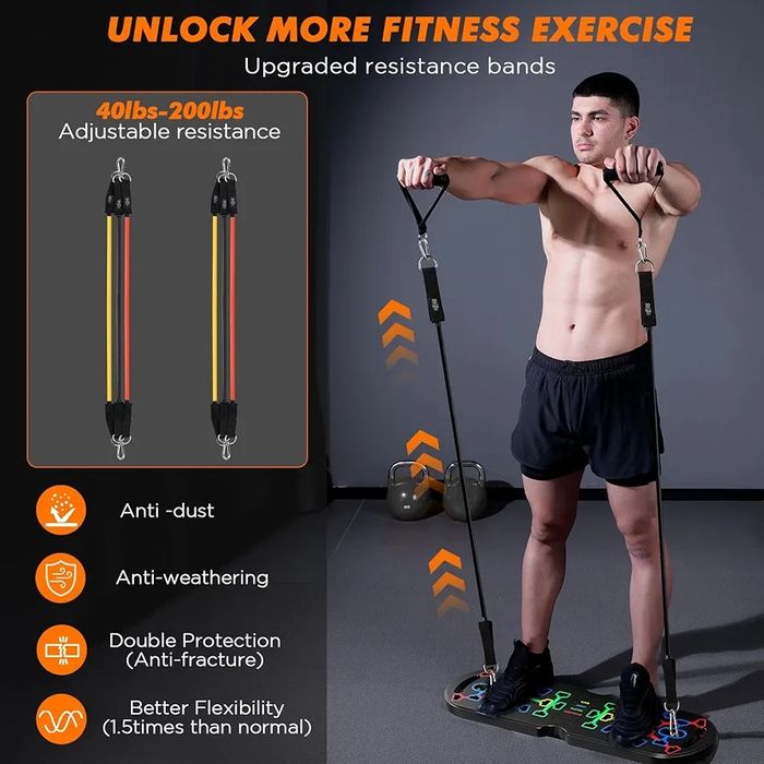 Мултифункционална Фитнес Дъска за лицеви опори с Ластици и Лост