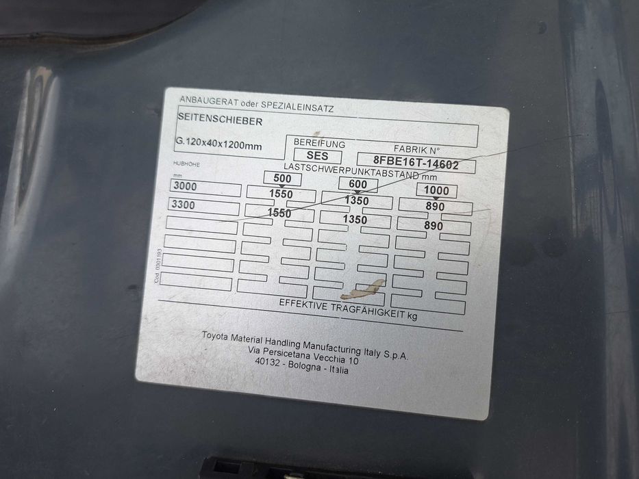 Електрокар Toyota 8FBE16T Дуплекс мачта със свободен ход - 3 300 мм