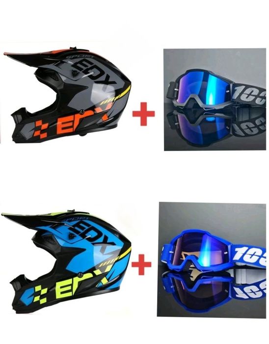 Casca Moto Scuter Atv Bicicleta Trotineta Electrica + Ochelari si Cagula, Casca Moto Cross Enduro Off-road EDX + Ochelari