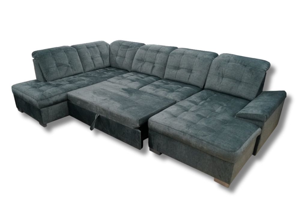 NOU Coltar U 330cm, extensibil, catifea, gri închis