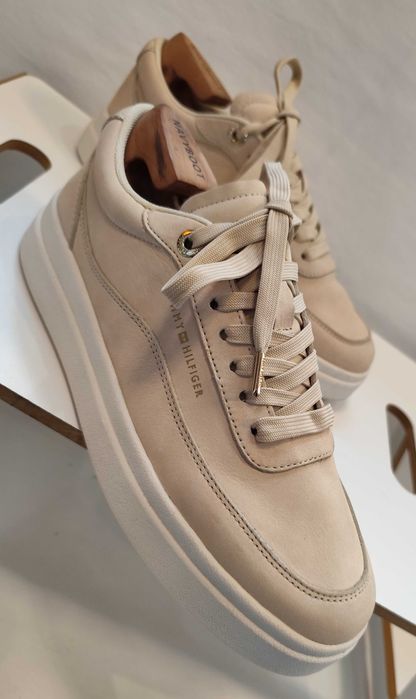 Pantofi sport casual 39 premium Tommy Hilfiger NOI piele naturala nappa ecru