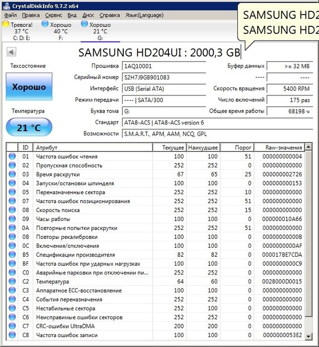 Жёсткий диск ЖД (HDD) Samsung HD204UI 2TB (3.5", SATA)