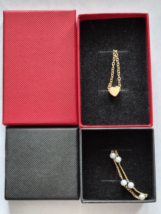 Сет 2 дамски колиета с перли и сърце /18 к позлата + кутийка