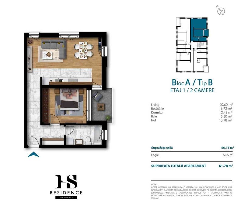 Apartament semifinisat Hs Residence
