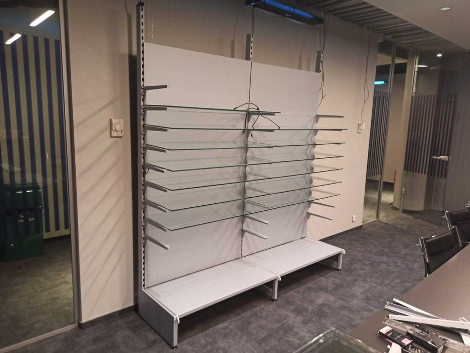 Raft metalic modular cu polite de sticla