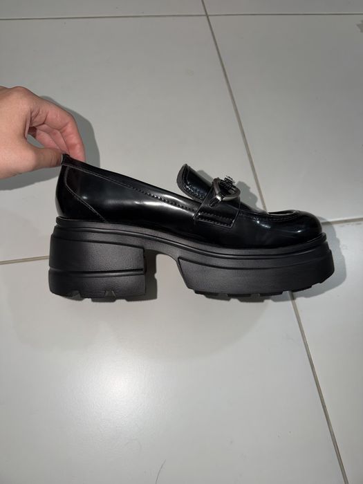 Metallic Accent Chunky Platform Loafers. Charles & Keith