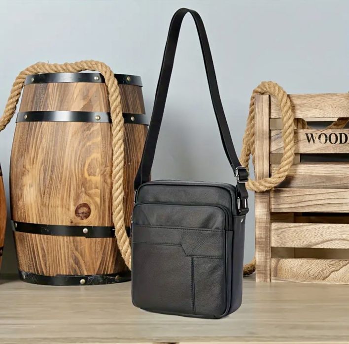 Мъжка бутикова кожена чантичка /Черна естествена кожа -10% Промоция!