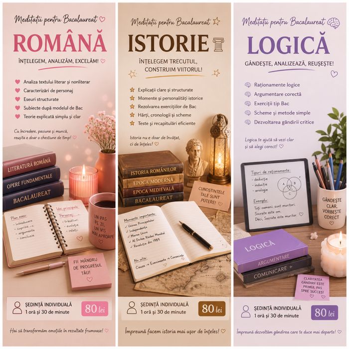 Meditații pentru BACALAUREAT – Română, Istorie și Logică, la prețul de 70 lei