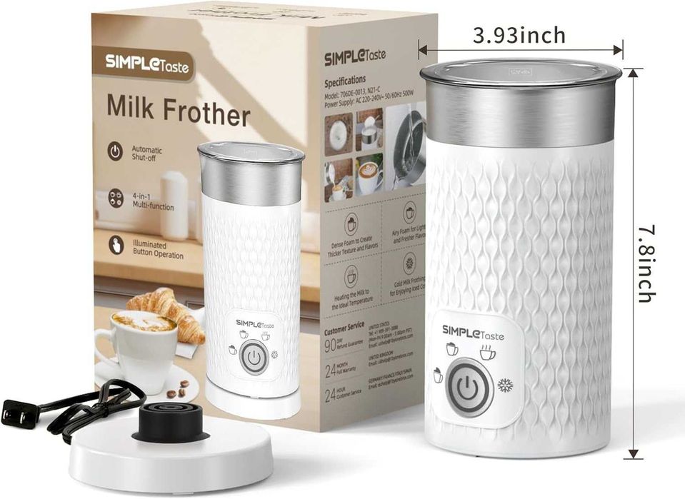 SIMPLETASTE Пенообразувател за мляко, 4в1 уред за топла и студена пяна