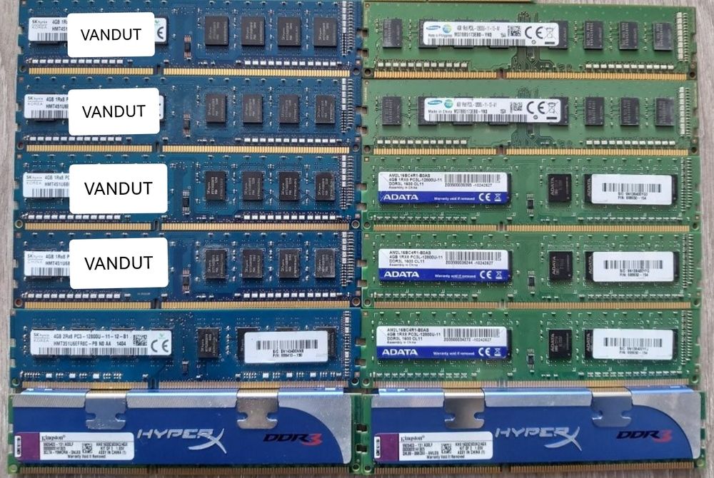 Memorii RAM 4GB DDR3, 1600 MHz, diverse modele.