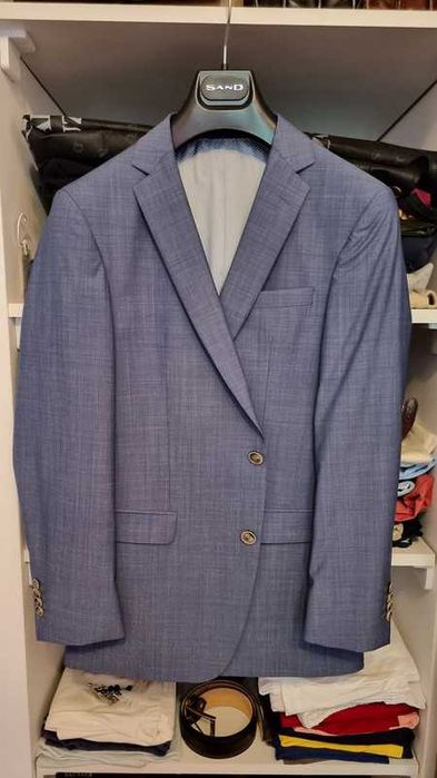 Sacou barbat Double Breasted Royal Hem, mar. 44, roz inchis, 100% lana