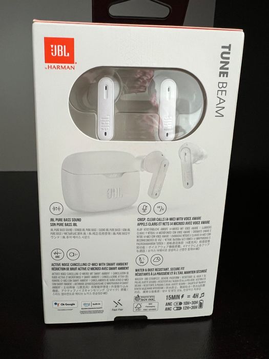 Безжични слушалки JBL - Tune Beam, TWS, ANC, бели
