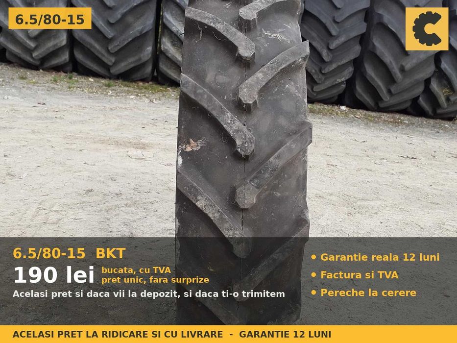 ANVELOPE 6.5/80-15 6.50-15 65/80-15 6.5 80 15 BKT Cauciucuri Remorca Utilaj Agricol Implement SH GARANTIE