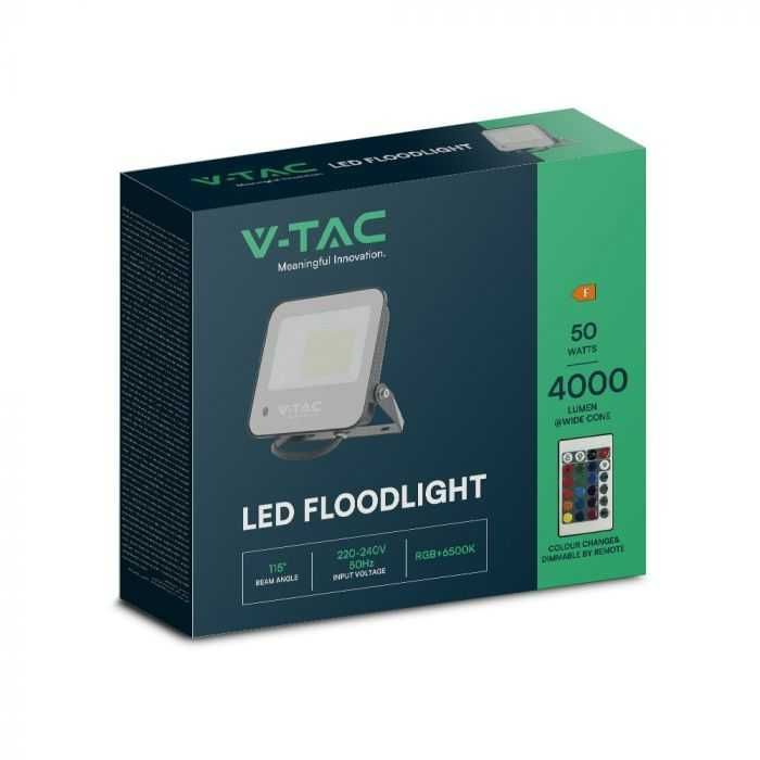LED 50W-RGB + 6500k  Прожектор V-tac  IP65 контрол с дистанционно