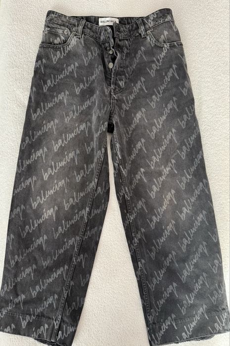 BALENCIAGA Script All-Over Logo Jeans / Черни Маркови Дънки (Размер 25 / XS-S)