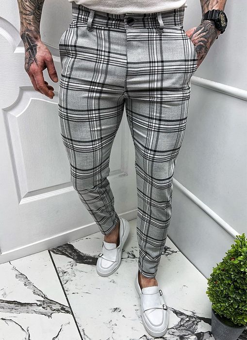 Мъжки спортно елегантен панталон сиво каре /Размер 31/
