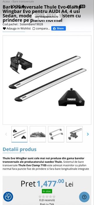 Bare Transversale Suport Thule Wingbar Edge Clamp Audi B8 Sedan berlin