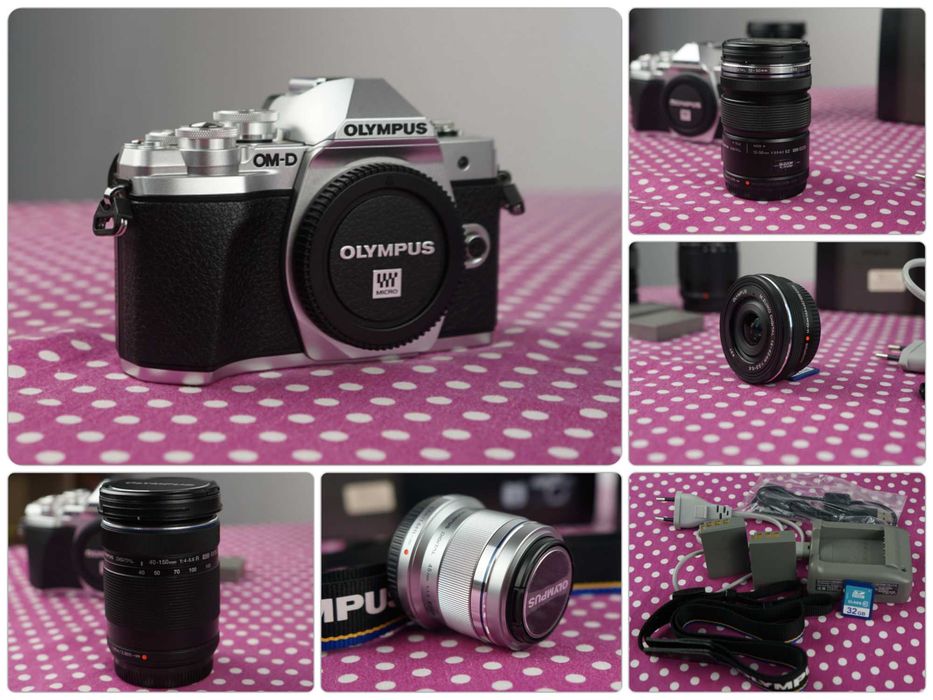 KIT Olympus OM-D E-M10 Mk III (doar 769 fotografii), 4 obiective, 2 baterii, card SD