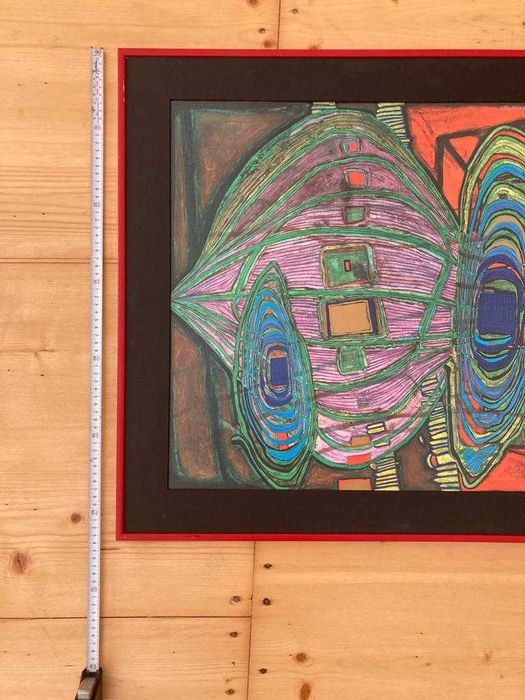Print oficial inramat Friedensreich Hundertwasser rama aluminiu rosie