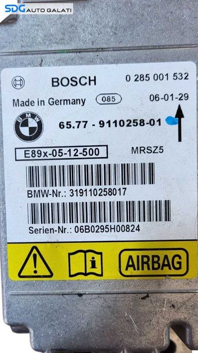 Unitate Modul Calculator Control Airbag BMW Seria 3 E90 E91 2004 - 2011 Cod 6577-9110258-01 9110258-01 [L8148]