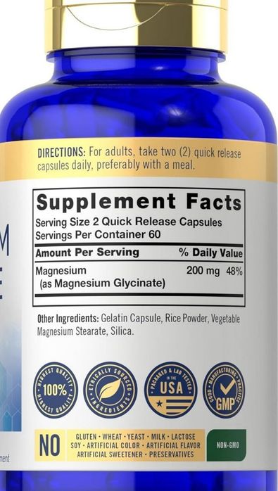 Magnesium glycinate глицинат  магния 200 мг 120 кап USA