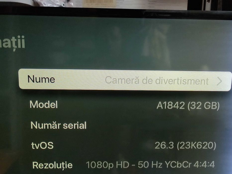 Apple TV 4K Gen 4 A1842 32GB OS 26.3 Media player complet telecomanda